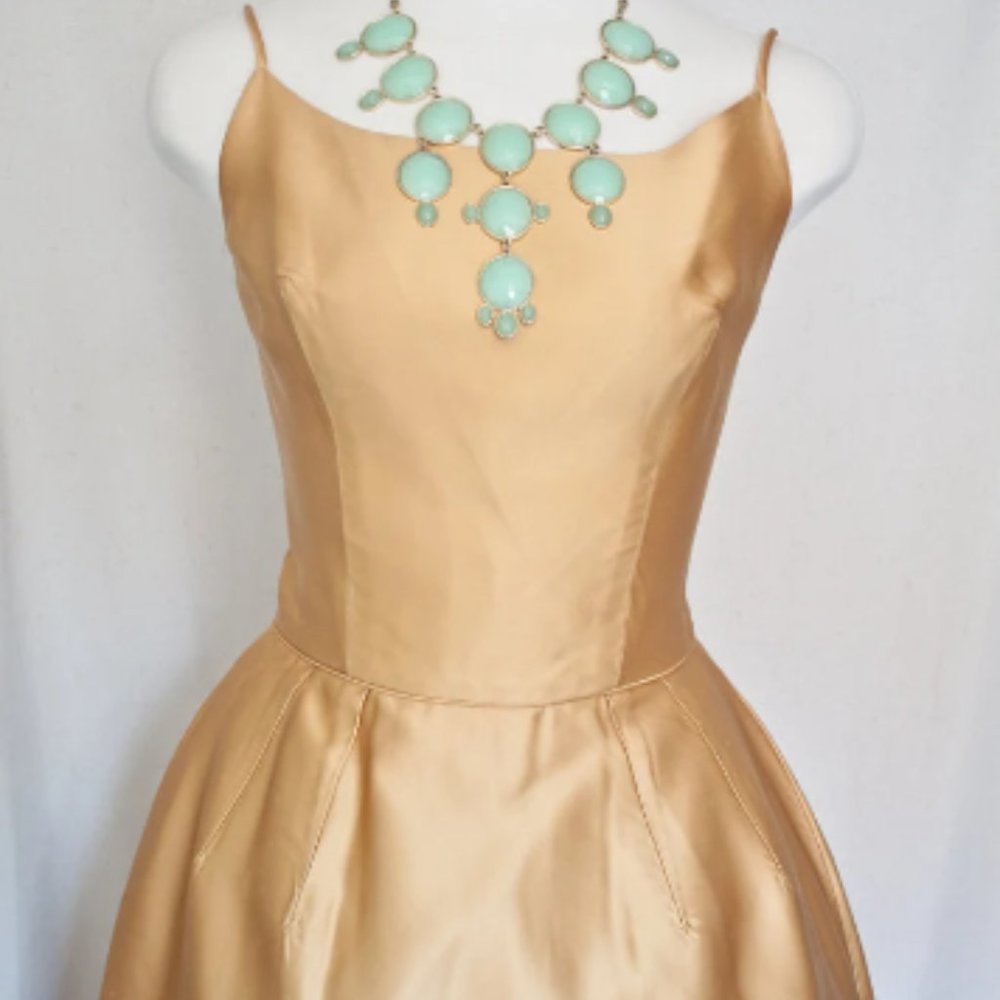 Vintage Gold Satin Spaghetti Strap Prom Dress - Picture 4 of 5